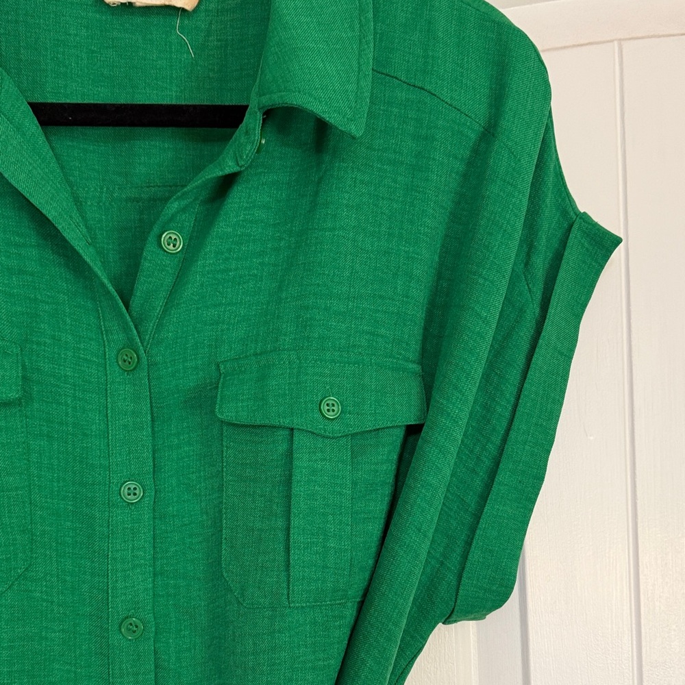 Green Midi Shirt Dress with Waist Tie - Picture 5 of 9
